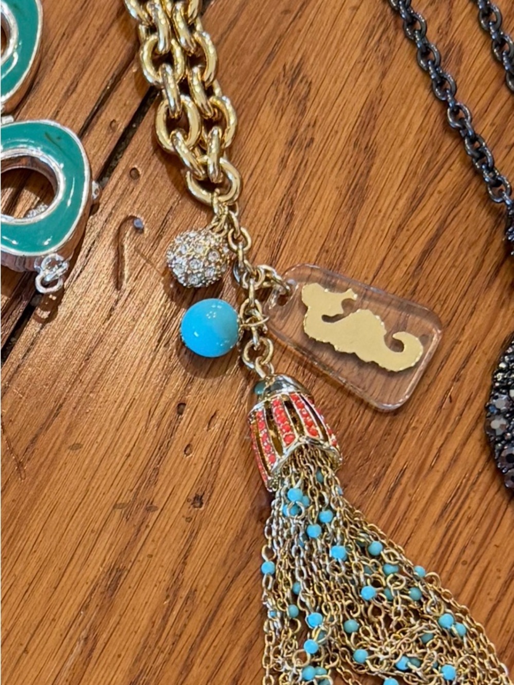 Lily Gold Chain Tassel Necklace with Turquoise and Coral Accents
